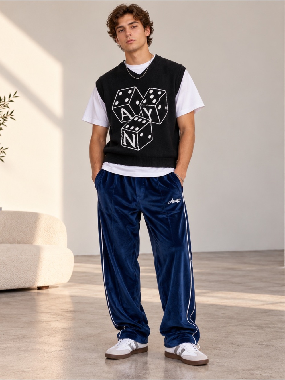 Awake NY Star A Velour Track Pants Navy M Streetwear Y2K $165